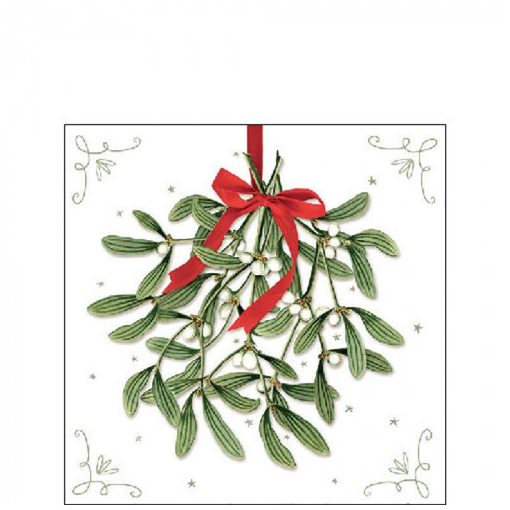 Mistletoe with bow white papírszalvéta 25x25cm, 20db-os