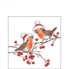 Christmas robins white papírszalvéta 25x25cm, 20db-os