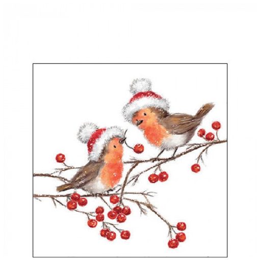 Christmas robins white papírszalvéta 25x25cm, 20db-os