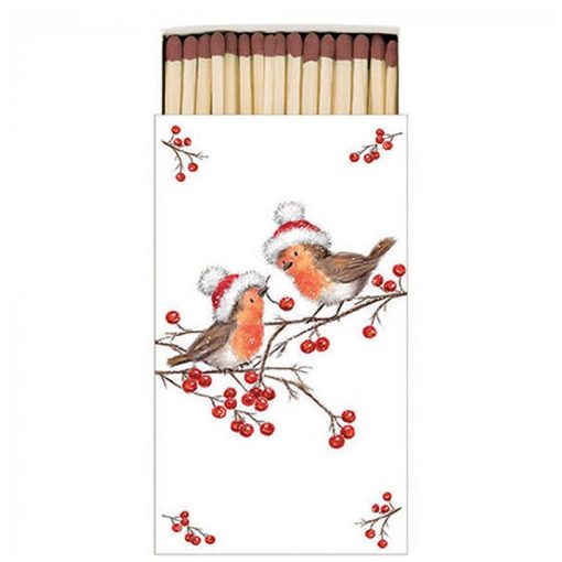 Christmas robins white gyufa 6,5x11cm