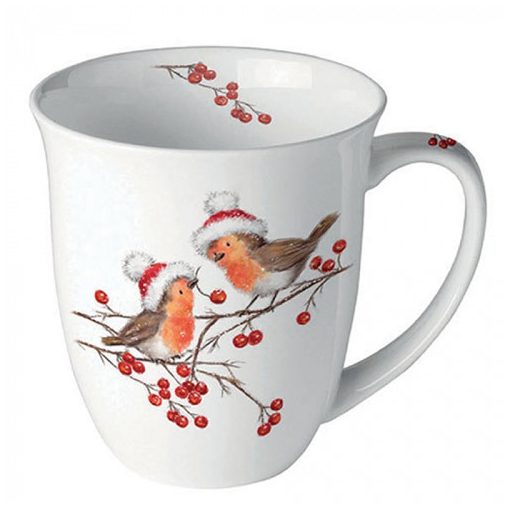 Christmas robins white porcelánbögre 0,4l