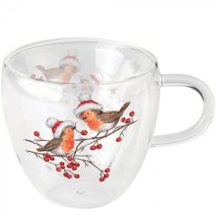   Christmas robins white duplafalú borosilicate üvegcsésze 0,25L