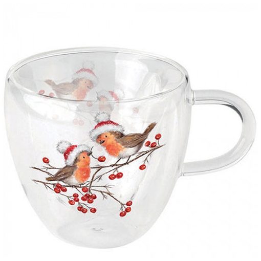 Christmas robins white duplafalú borosilicate üvegcsésze 0,25L