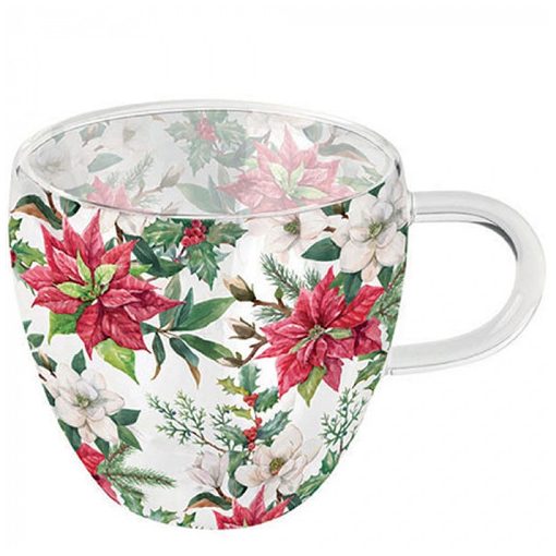 Christmas florals duplafalú borosilicate üvegcsésze 0,25L