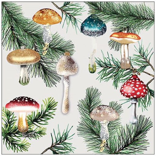 Mushroom ornaments white papírszalvéta 33x33cm, 20db-os