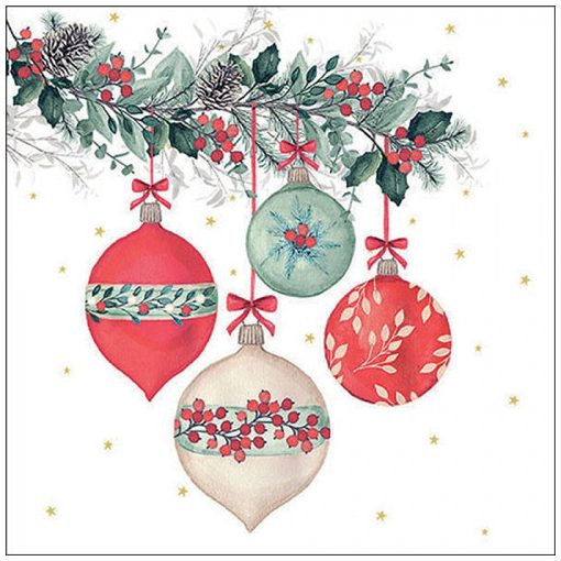 Berry baubles white papírszalvéta 33x33cm, 20db-os