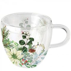 White poinsettia duplafalú borosilicate üvegcsésze 0,25L