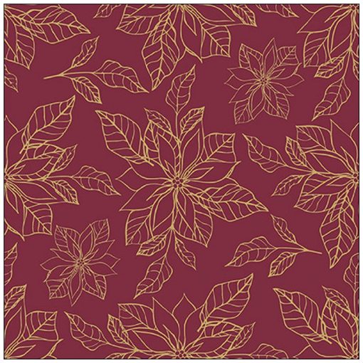 Poinsettia outline bordeaux papírszalvéta 33x33cm, 20db-os