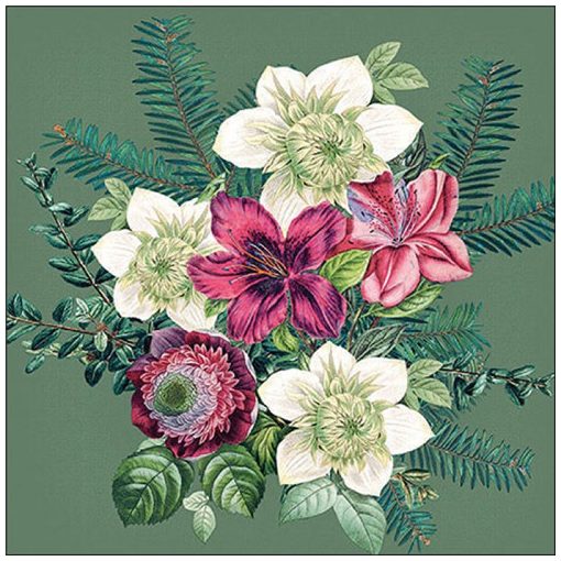 Azalea and helleborus green papírszalvéta 33x33cm, 20db-os