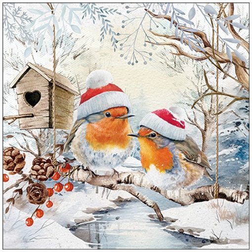 Robins in winterland papírszalvéta 33x33cm, 20db-os