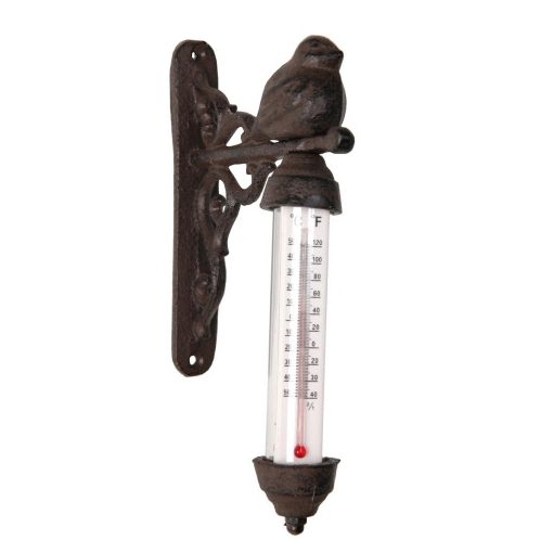 Fali öntöttvas hőmérő madaras 10,5x2,5x16cm