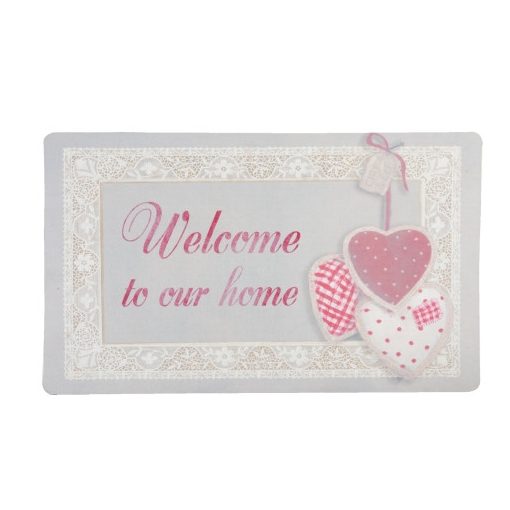 Előszoba belépő szőnyeg, gumi-polyester, szíves "Welcome to our home"