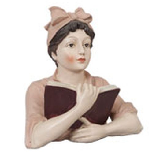 Nosztalgikus dekor figura nő könyvvel 16x11x19cm