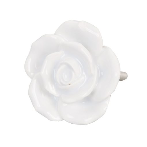 Bútorgomb ajtófogantyú 4,5cm, fehér rózsa, kerámia
