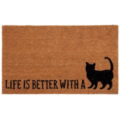   Lábtörlő 75x45cm, kókusz-PVC, macskás "Life is better with a Cat"