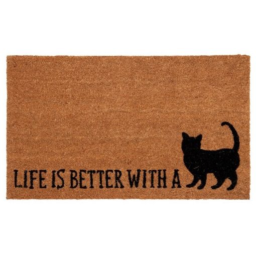 Lábtörlő 75x45cm, kókusz-PVC, macskás "Life is better with a Cat"