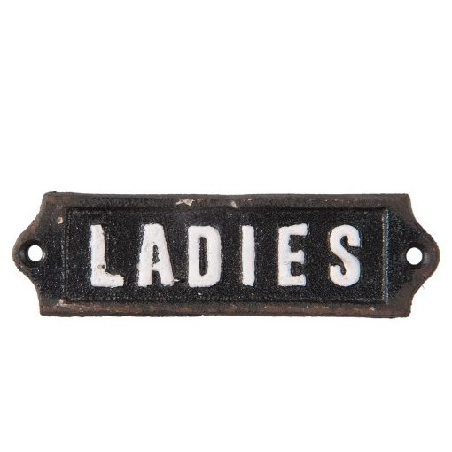 Öntöttvas ajtótábla "Ladies" felirattal, 12x1x3cm