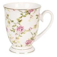 Rózsás porcelánbögre 200ml, fehér-aranyszegéllyel