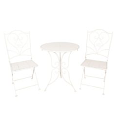   Provanszi antikolt fehér kovácsoltvas jellegű kerti asztal 2db székkel
