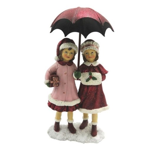 Esernyős kislányok 11x6x16cm, pink-piros karácsonyi dekorfigura