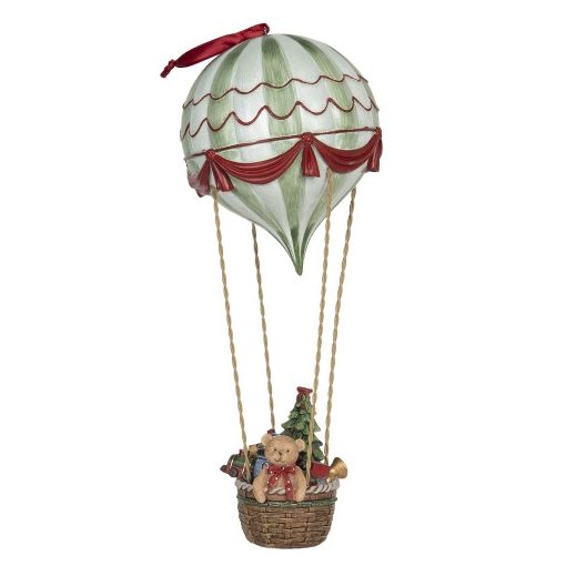 Hőlégballon karácsonyfával, 14x37cm, műanyag függődísz