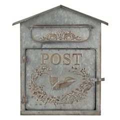   Sötétszürke fém postaláda madár és inda mintával 31x12x36cm