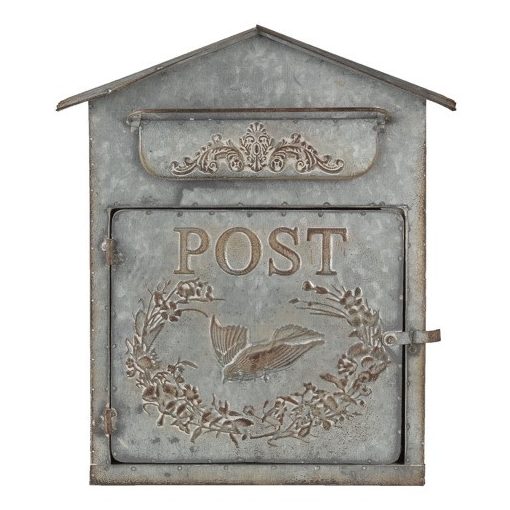 Sötétszürke fém postaláda madár és inda mintával 31x12x36cm