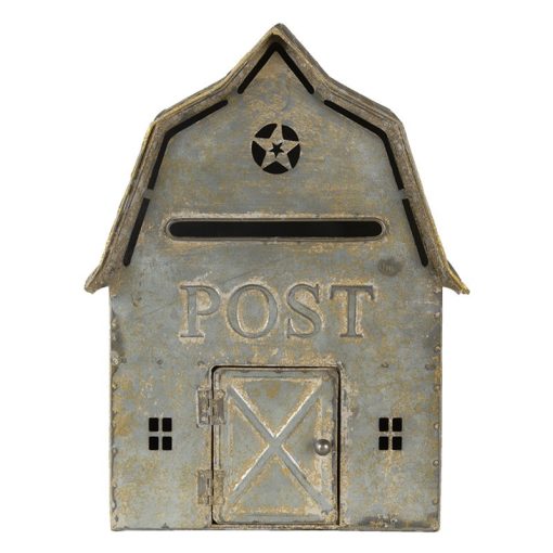 Antikolt fém postaláda házikó 26x11x35cm