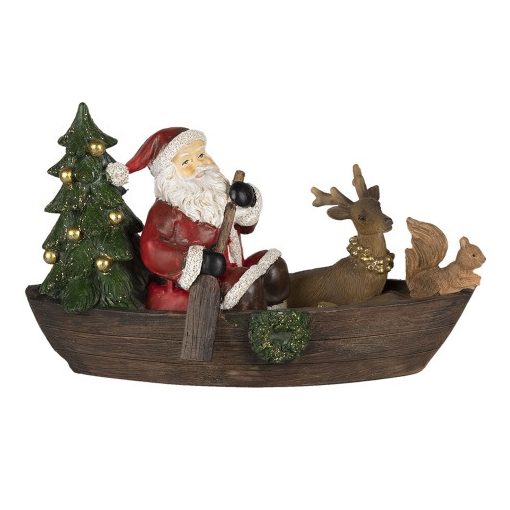 Mikulás csónakban, karácsonyi dekorfigura 22x10x13cm