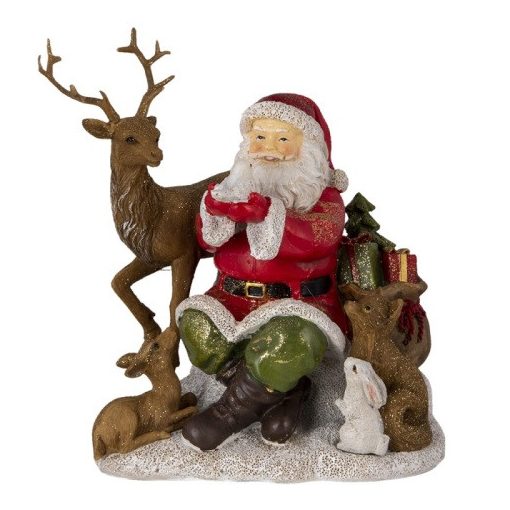 Mikulás szarvassal karácsonyi dekorfigura, 18x13x19cm
