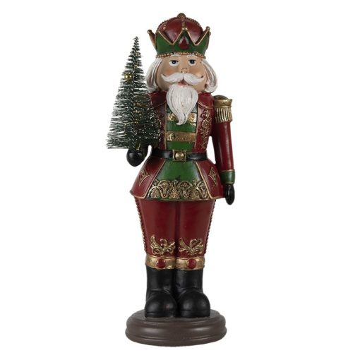 Diótörő fenyővel karácsonyi dekorfigura, piros, 13x10x32cm