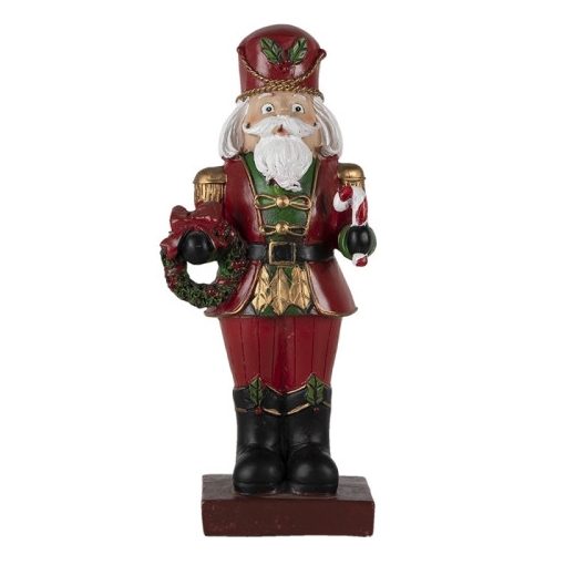 Diótörő koszorúval karácsonyi dekorfigura, piros, 9x6x21cm