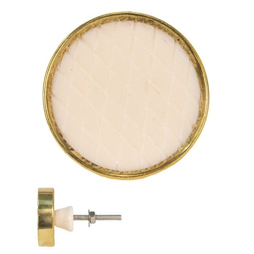 Bútorgomb ajtófogantyú kerek,bézs kerámia, arany színű fémfoglalatban, 4cm