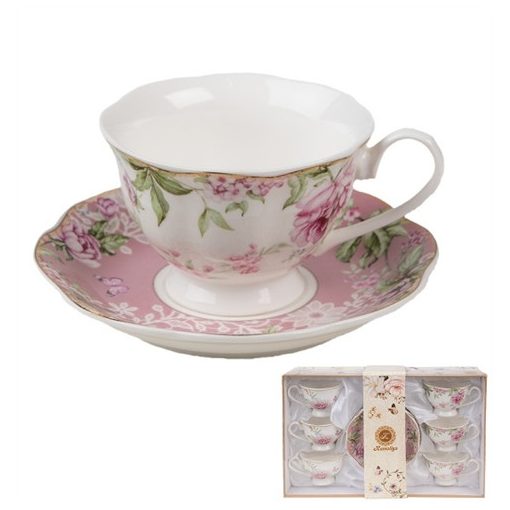 Porceláncsésze+alj 6 személyes 220ml dobozban,virágos