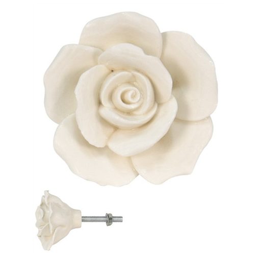 Bútorgomb ajtófogantyú kerámia fehér virág, 4x3cm