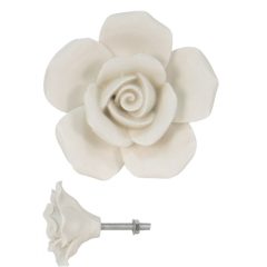 Bútorgomb ajtófogantyú kerámia fehér virág 5x3x5cm