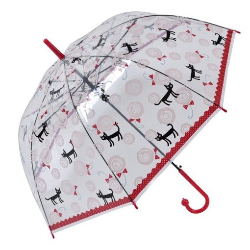 Esernyő 86x60cm,átlátszó-piros,fekete macskás