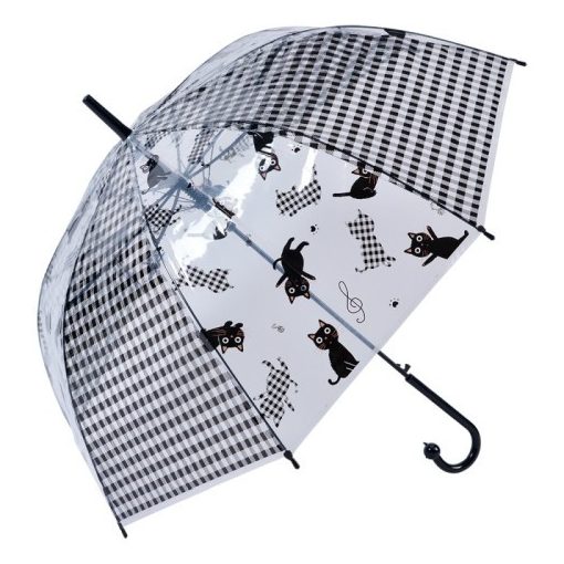 Esernyő 86x60cm,átlátszó, fekete macskás-kockás