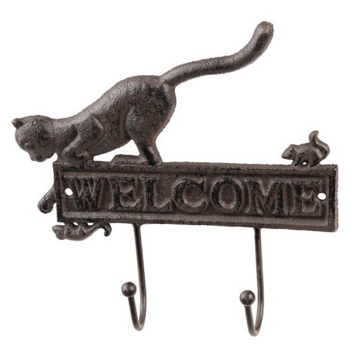 Öntöttvas Welcome fogas macskával,22x5x20cm