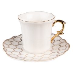 Porcelán kávéscsésze+alj 95ml, fehér-arany