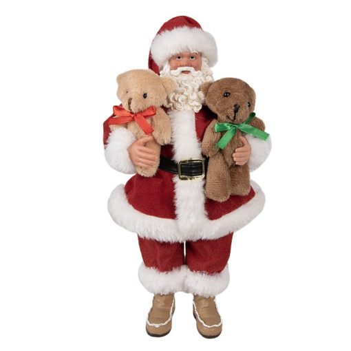 Textilruhás télapó macikkal, karácsonyi dekorfigura, 28cm