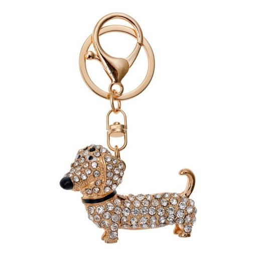 Fém kulcstartó kutyával,ezüst színű üveggyönggyel