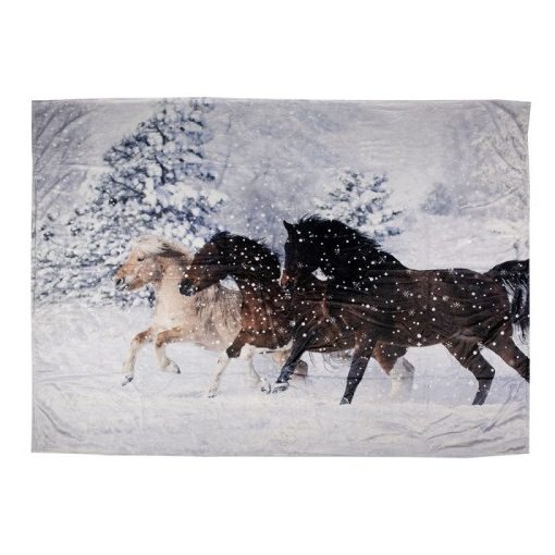 Takaró 130x170cm, 100% polyester, lovak havas tájon