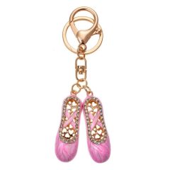   Fém kulcstartó,rózsaszín balettcipő,ezüst színű üveggyönggyel