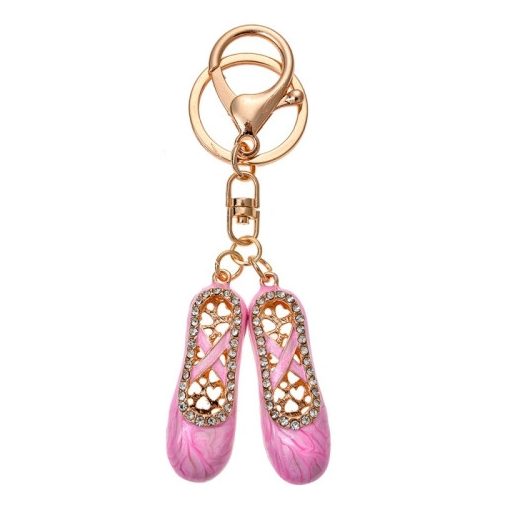 Fém kulcstartó,rózsaszín balettcipő,ezüst színű üveggyönggyel