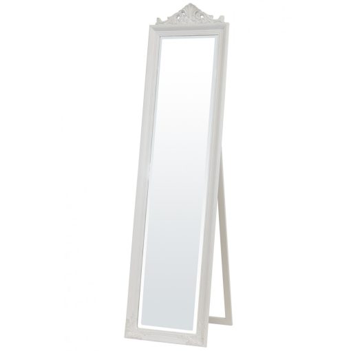 Négyszögletes élcsiszolt álló tükör kecses fehérre antikolt keretben 176x45x5,5-48cm