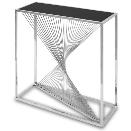 Design fém konzolasztal, füstüveg asztallap 70x70x27cm