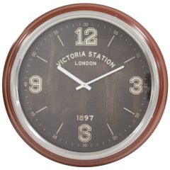   Victoria Station London barna-ezüst keretes kvarc falióra fa hatású számlap, arab számok 47x47x10cm