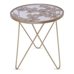   Design fém arany asztal, falevelek asztallap dekorációval 57x51,5x51,5cm