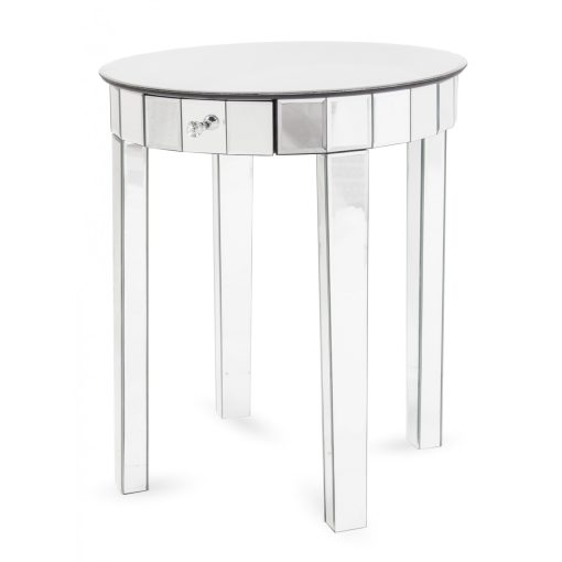 Design üveg kör asztalka fiókkal 69x56.5x56.5cm